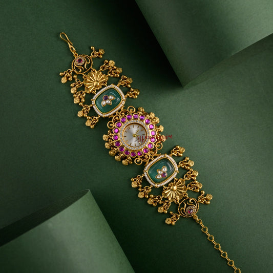 Beautiful Floral Heritage Kundan Jadau Watch