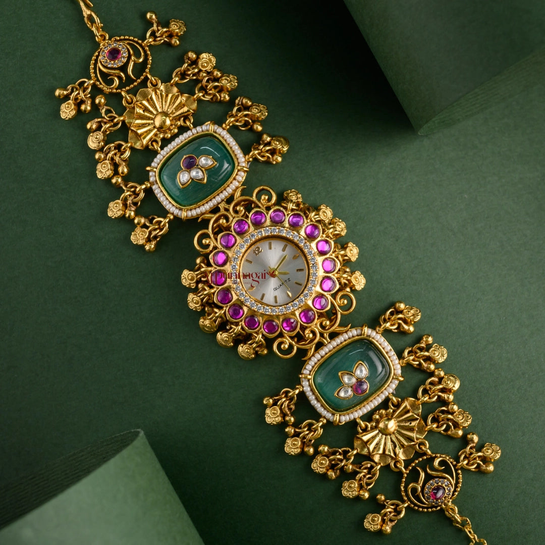 Beautiful Floral Heritage Kundan Jadau Watch