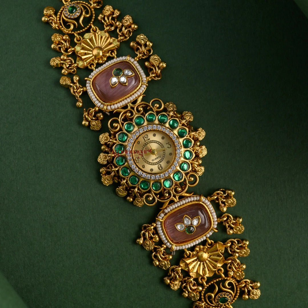 Classy Floral Heritage Kundan Jadau Watch