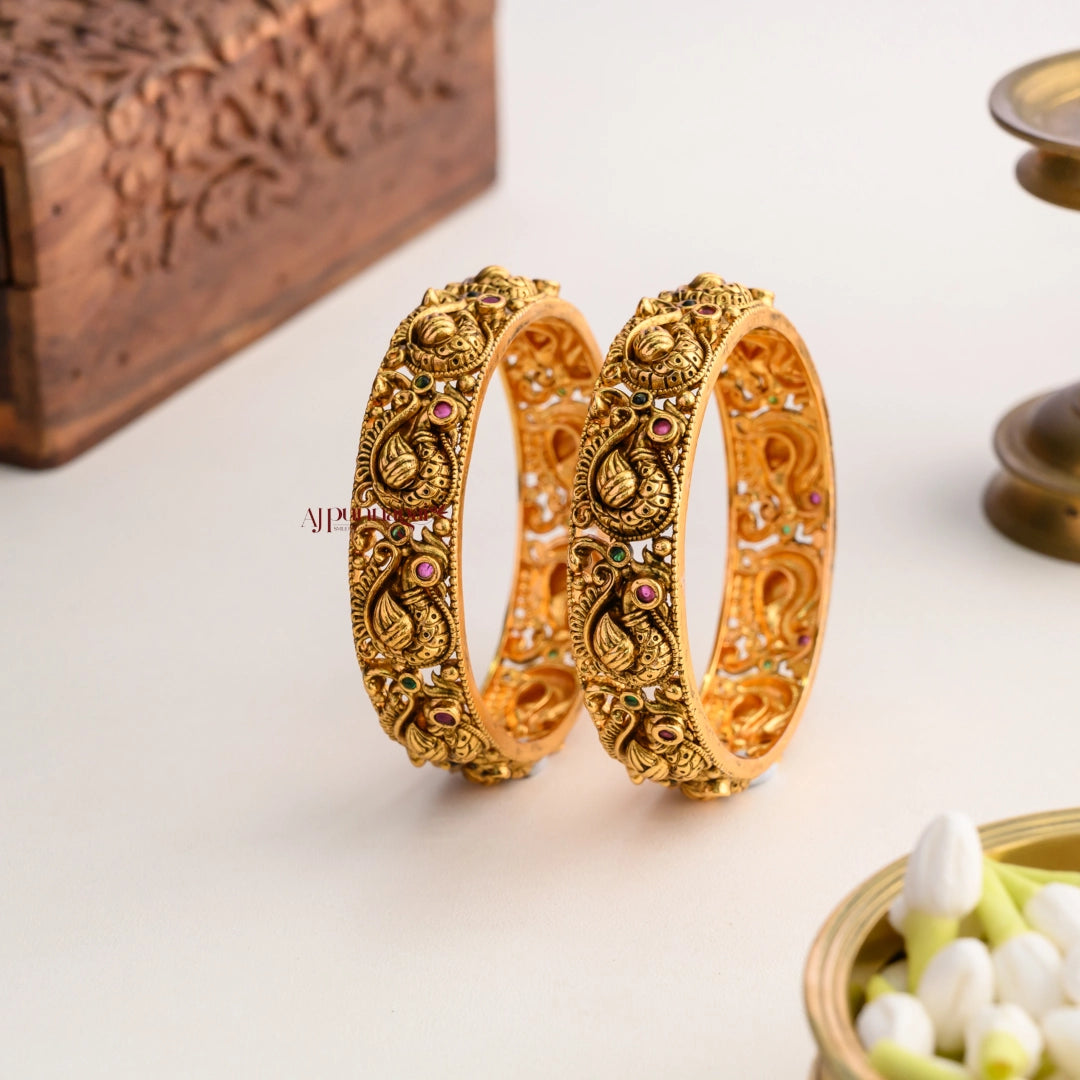 Non Idol Peacock Nakshi Bangle - Pair