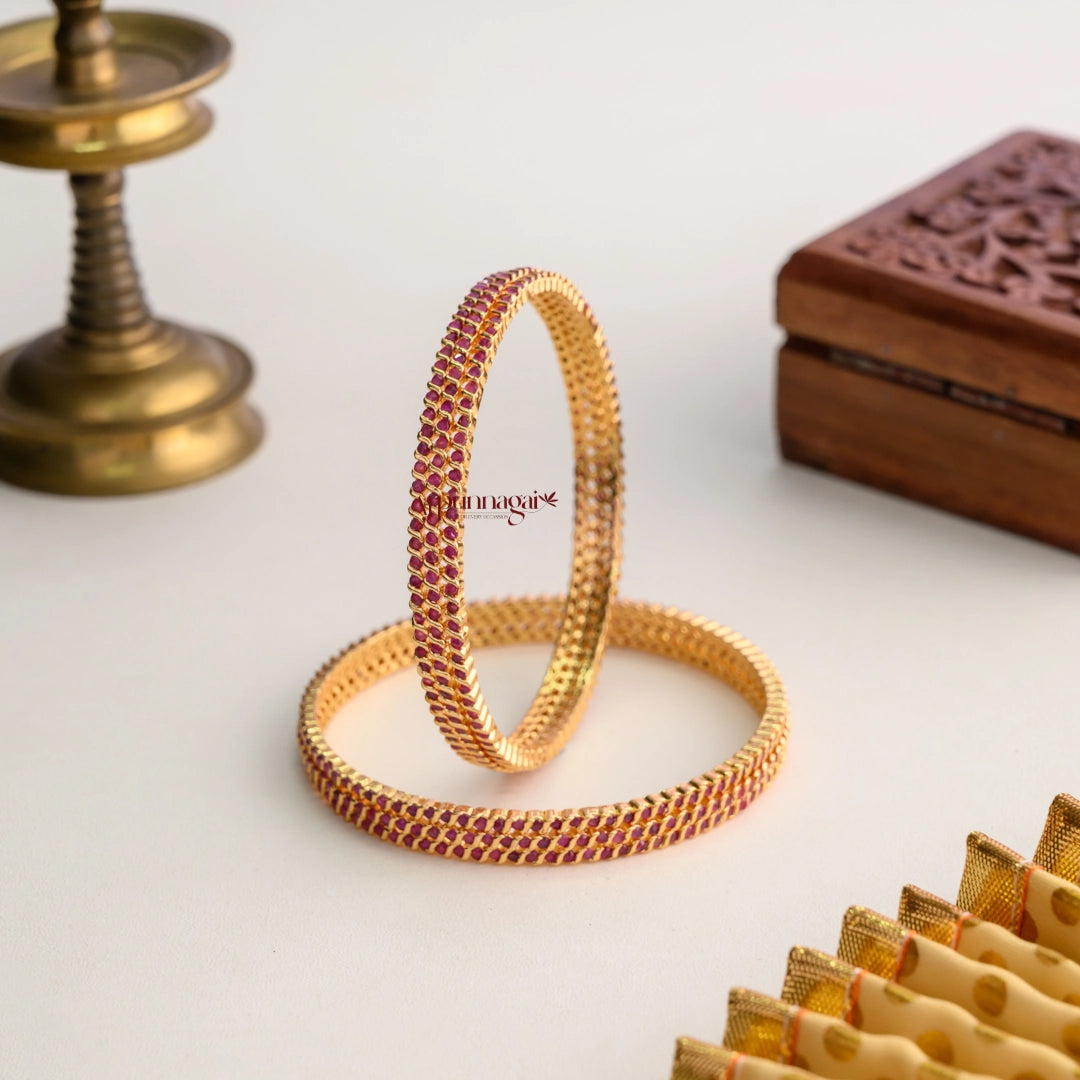 Ruby 3 line AD Bangle - Pair