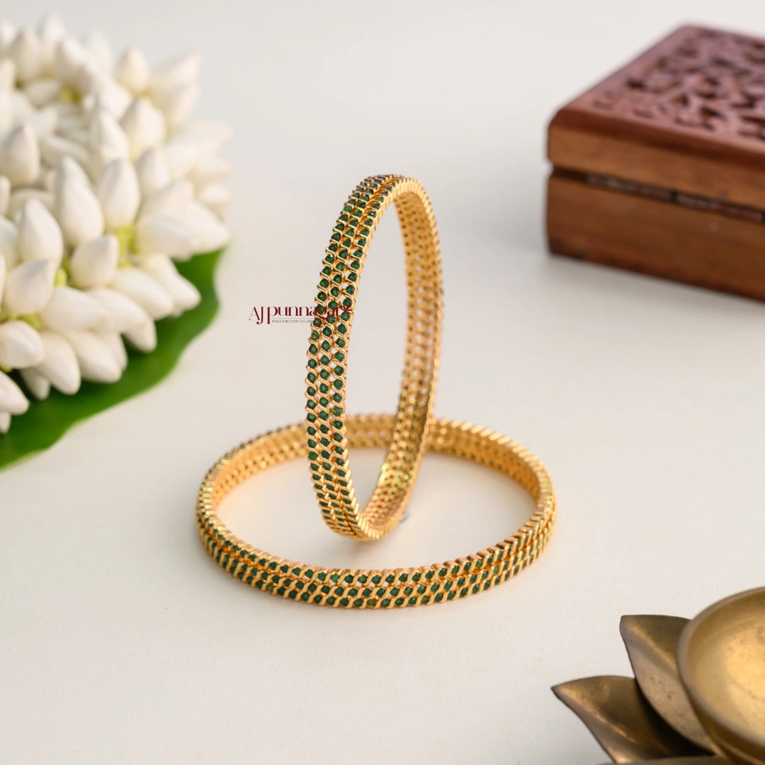 Green 3 line AD Bangle - Pair