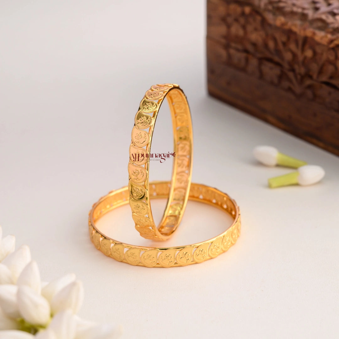 Leafy Lakshmi Coin Bangle - Pair