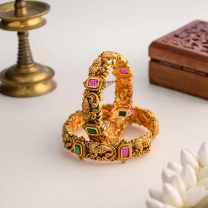 Peacock With Block Kemp Openable Bangle - Pair