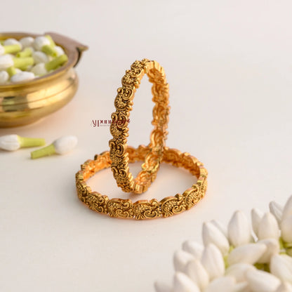 Gold Look Alike Peacock Bangle - Pair