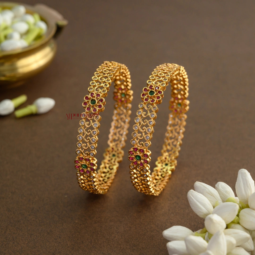 Floral AD Matte Bangle - Pair
