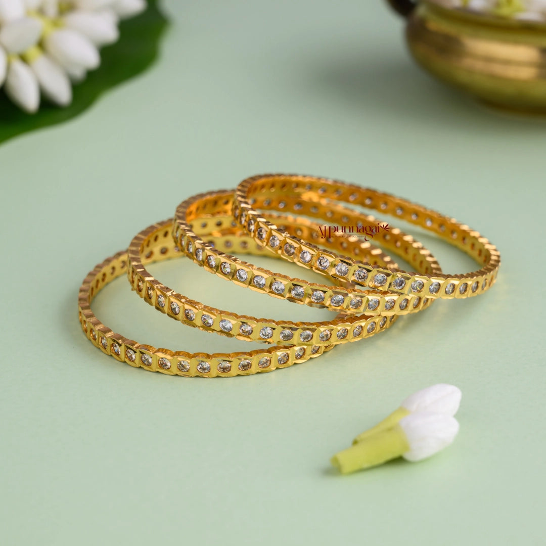 Traditional White Stone Impon Bangle - Set of 4