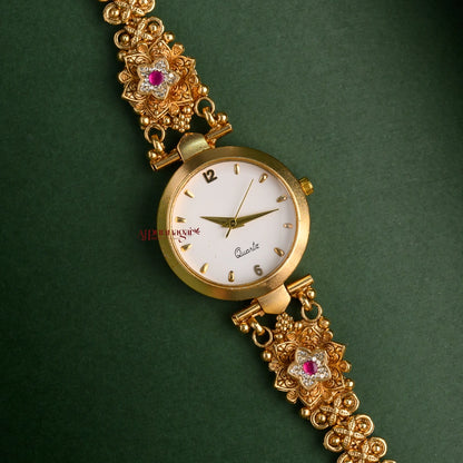 Cute Floral Heritage Kundan Jadau Watch