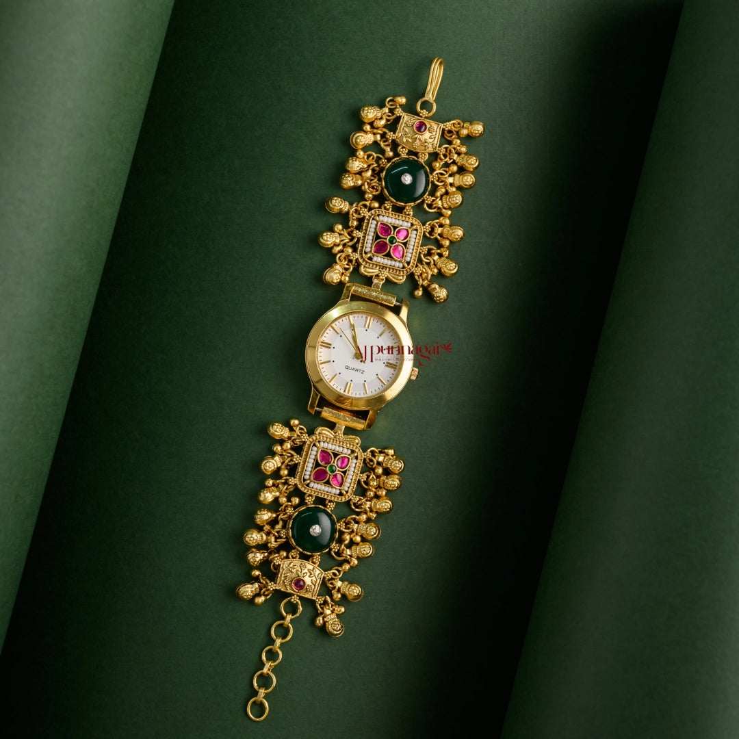Classy Floral Heritage Kundan Jadau Watch