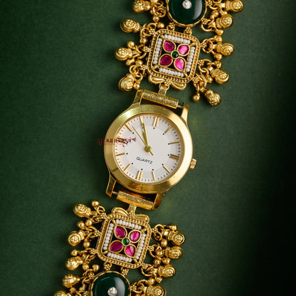 Classy Floral Heritage Kundan Jadau Watch
