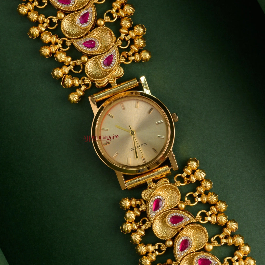 Stylish Heritage Kundan Jadau Watch - Cream