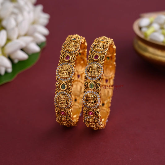 Sparkling AD Nakshi Lakshmi Bangle - Pair