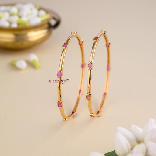 Oval Pink AD Kids Bangle - Pair