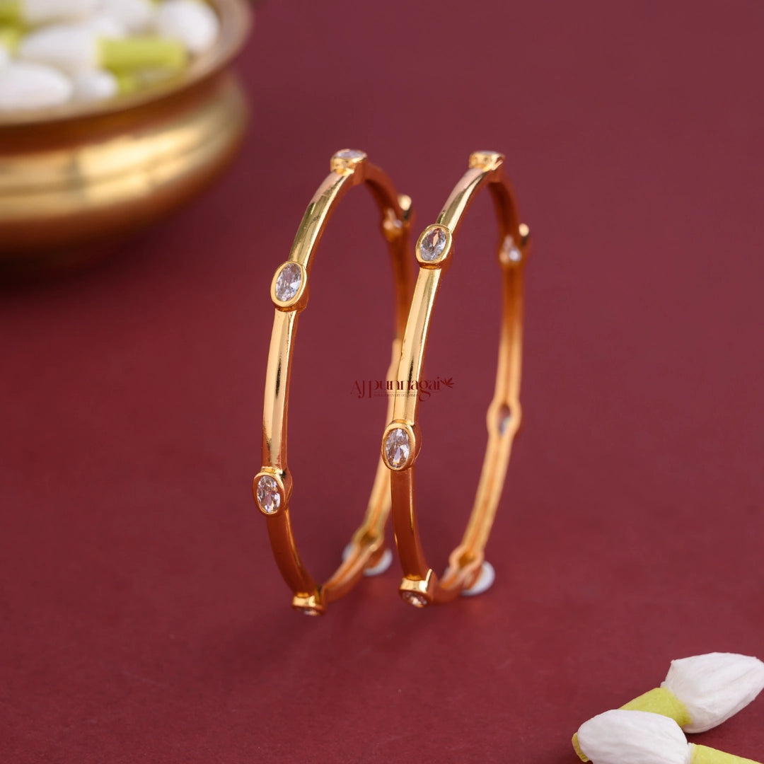 Oval White Stone Kids Bangle - Pair