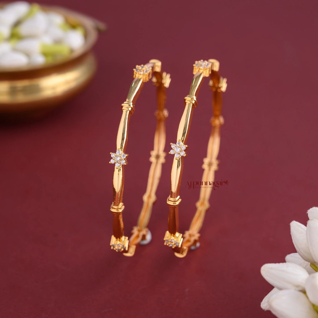 Cute White Floral Kids Bangle - Pair