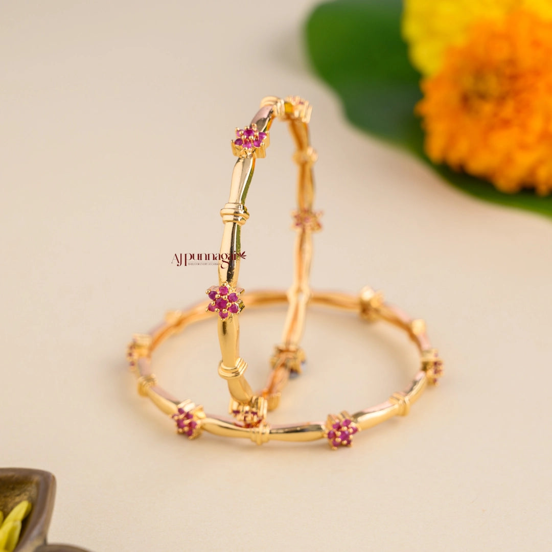 Cute Pink Floral Kids Bangle - Pair