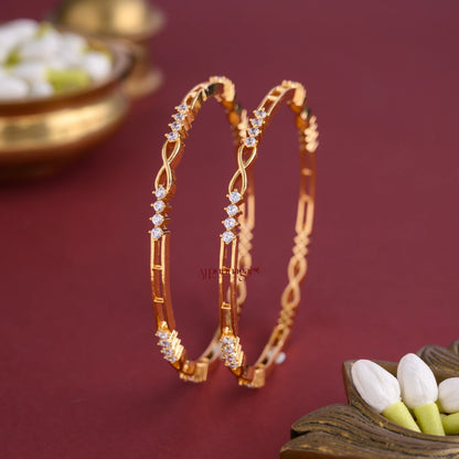 Micro Gold Finish Infinity Bangle - Pair
