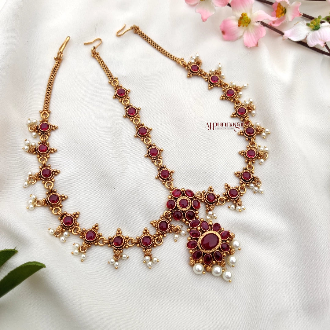 Simple look Floral Bridal Headset with Pearl