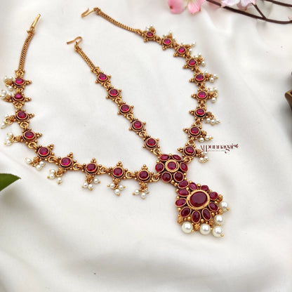 Simple look Floral Bridal Headset with Pearl