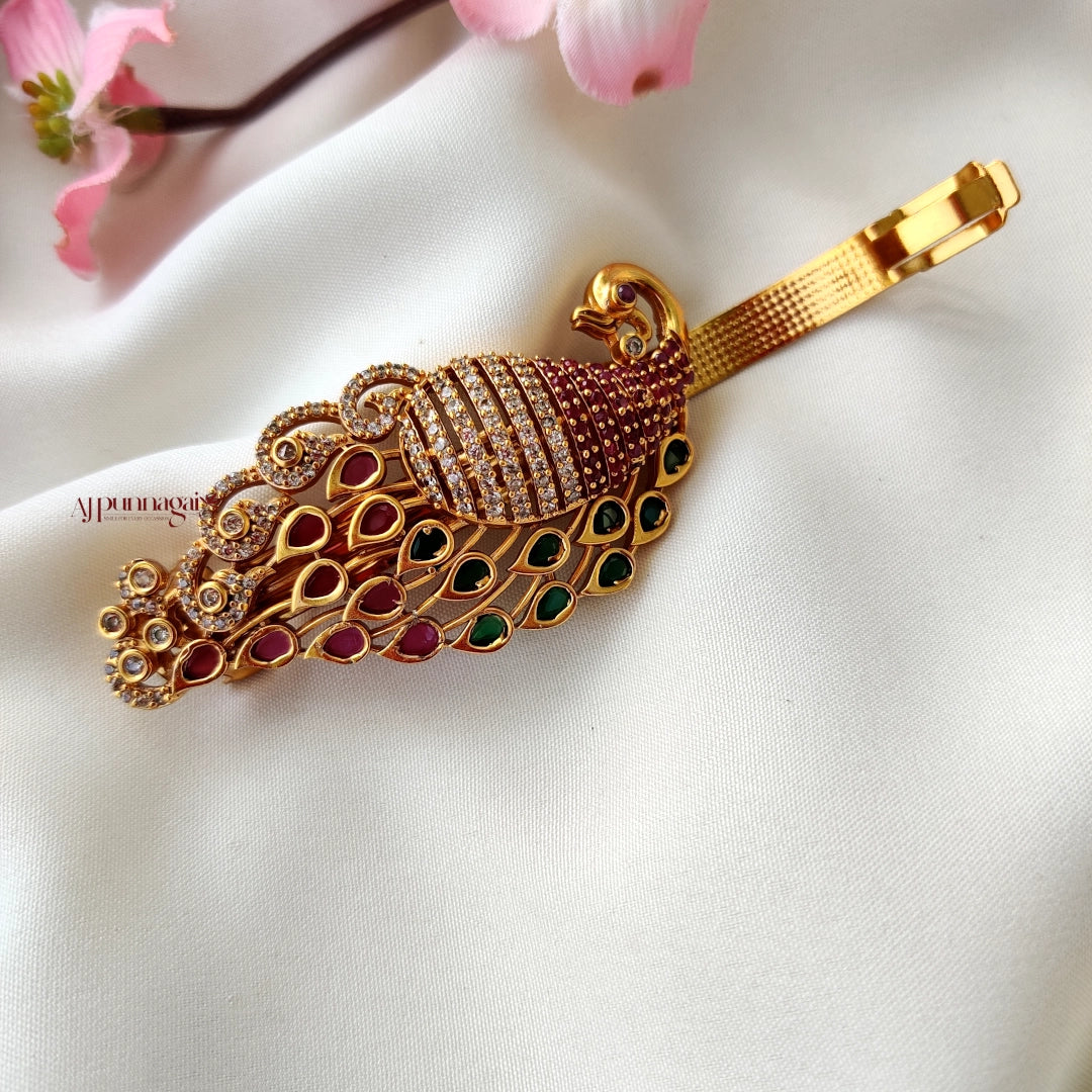 Grand AD stone Peacock design hair clip