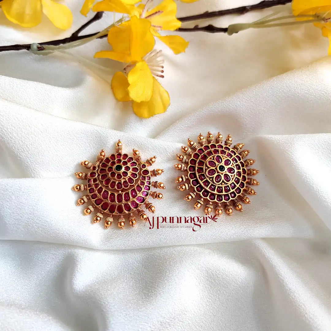 Elegant Sun and Moon Jadai Billai With Gold Beads