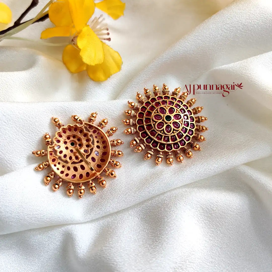 Elegant Sun and Moon Jadai Billai With Gold Beads
