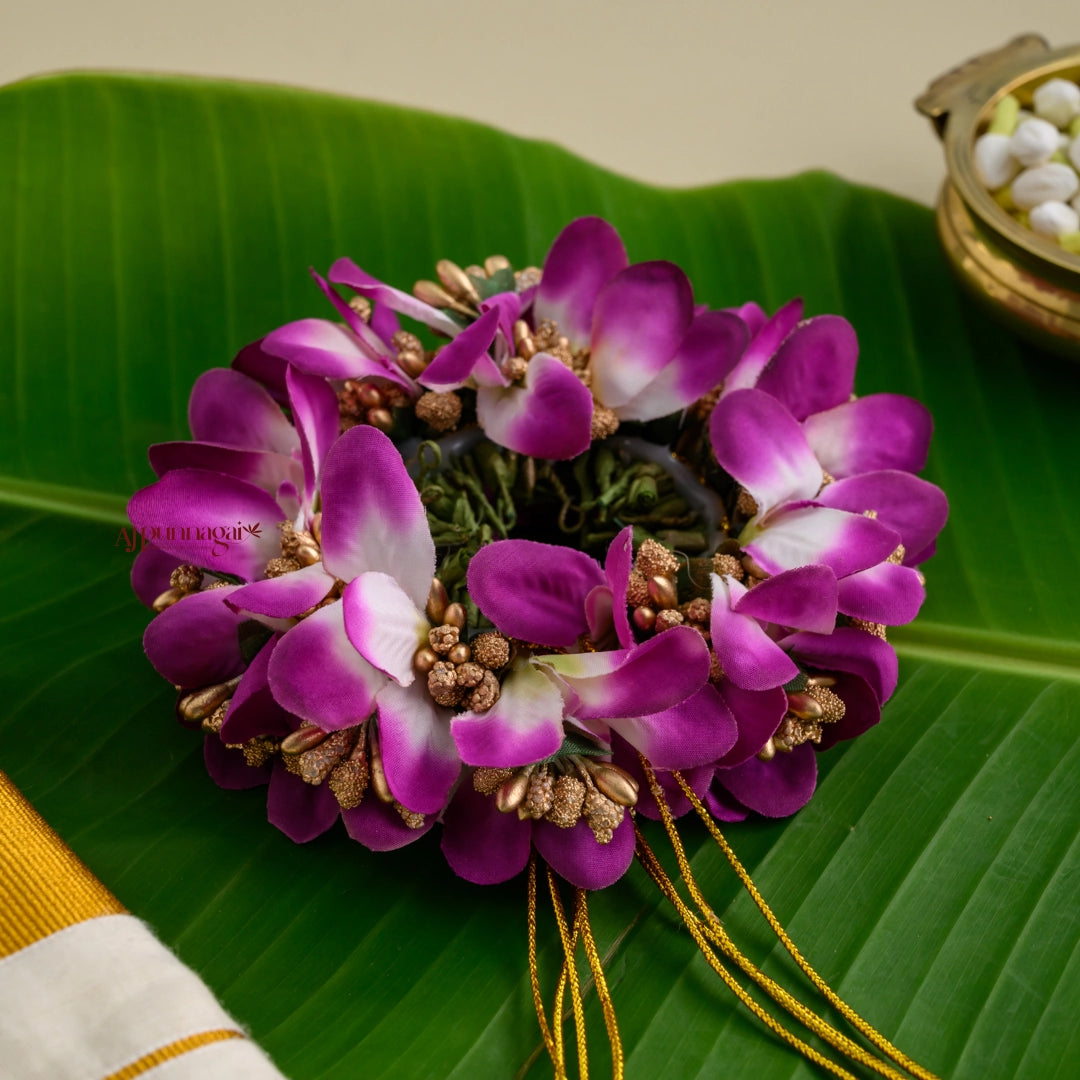 Handmade Orchid Petals Bridal Veni - Purple With White