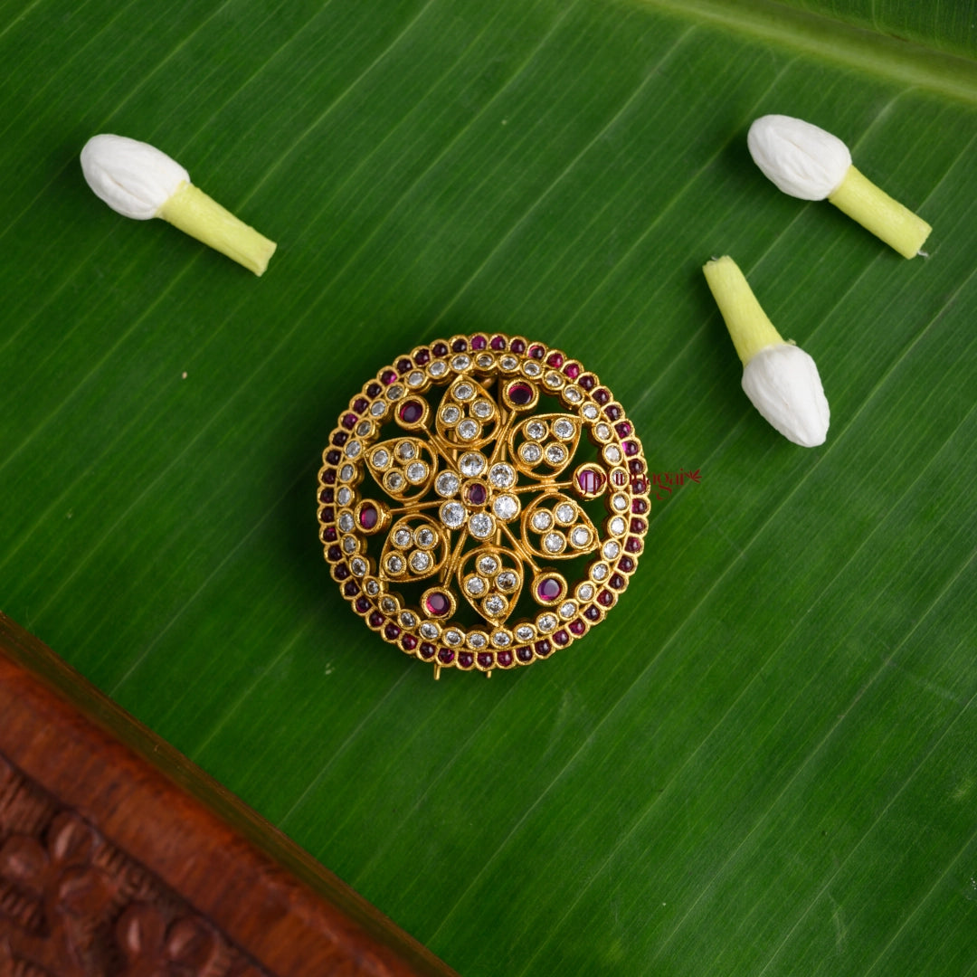 Dazzling Floral Bridal Jadai Billai - Ruby