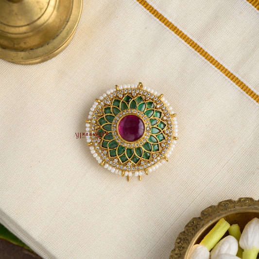 Classy Kemp Bridal Jadai Billai - Green with Ruby