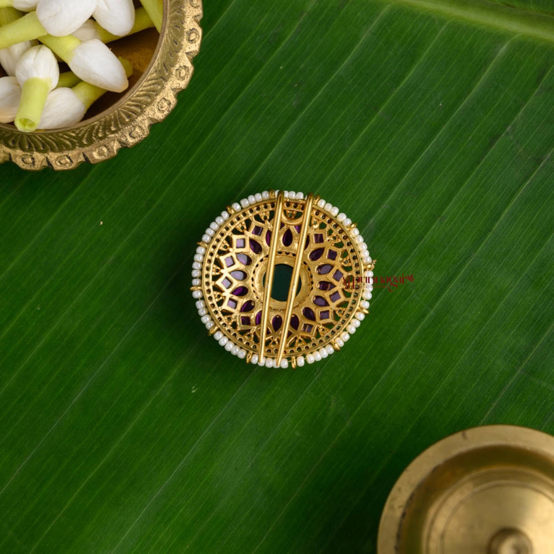 Classy Kemp Bridal Jadai Billai - Green with Ruby