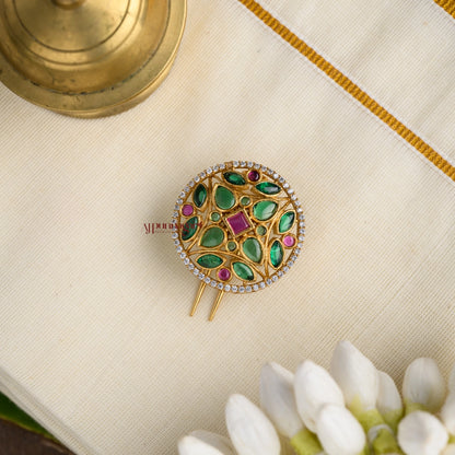 Cute Kemp Bridal Jadai Billai - Green with Ruby
