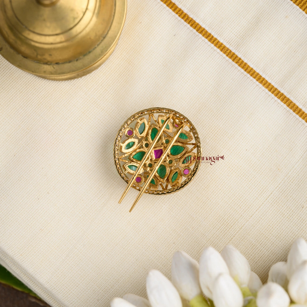 Cute Kemp Bridal Jadai Billai - Green with Ruby