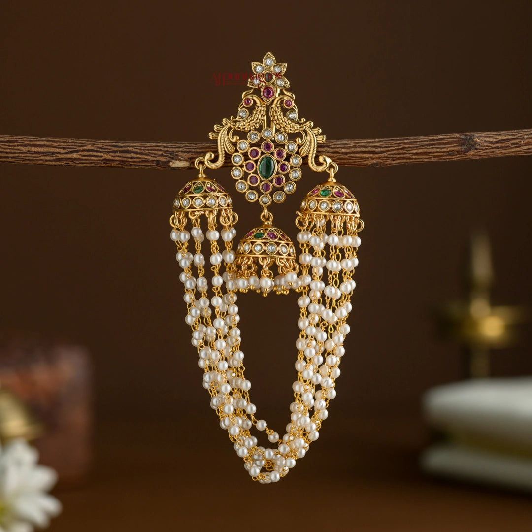 Gold Look Alike Peacock Jadai Billai - White
