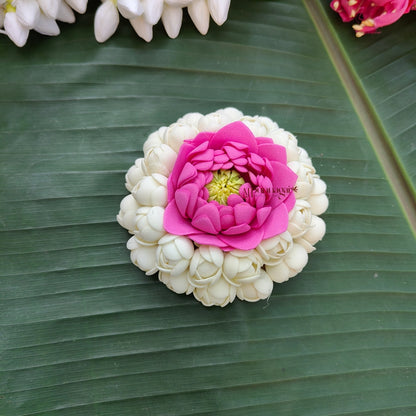 Realistic Look Foamiram Bloomed Jasmine With Lotus Alligator Clip