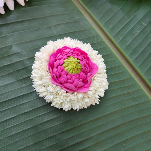 Realistic Look Foamiram Nitya Malli With Lotus Alligator Clip