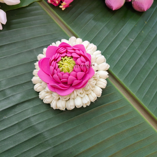 Realistic Look Foamiram Half Bloomed Jasmine With Lotus Alligator Clip