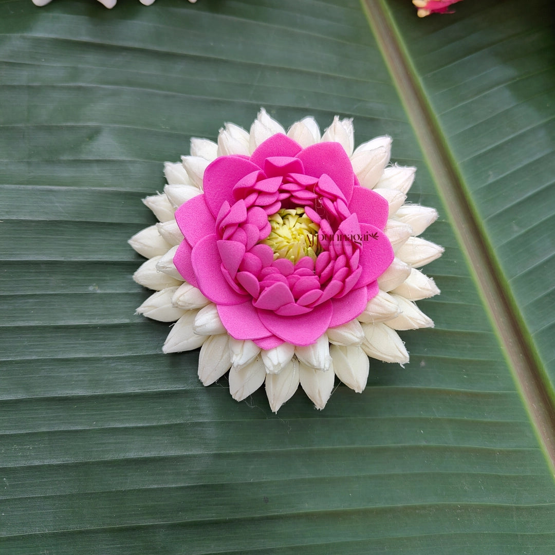 Realistic Look Foamiram Big Jasmine Bud With Lotus Alligator Clip
