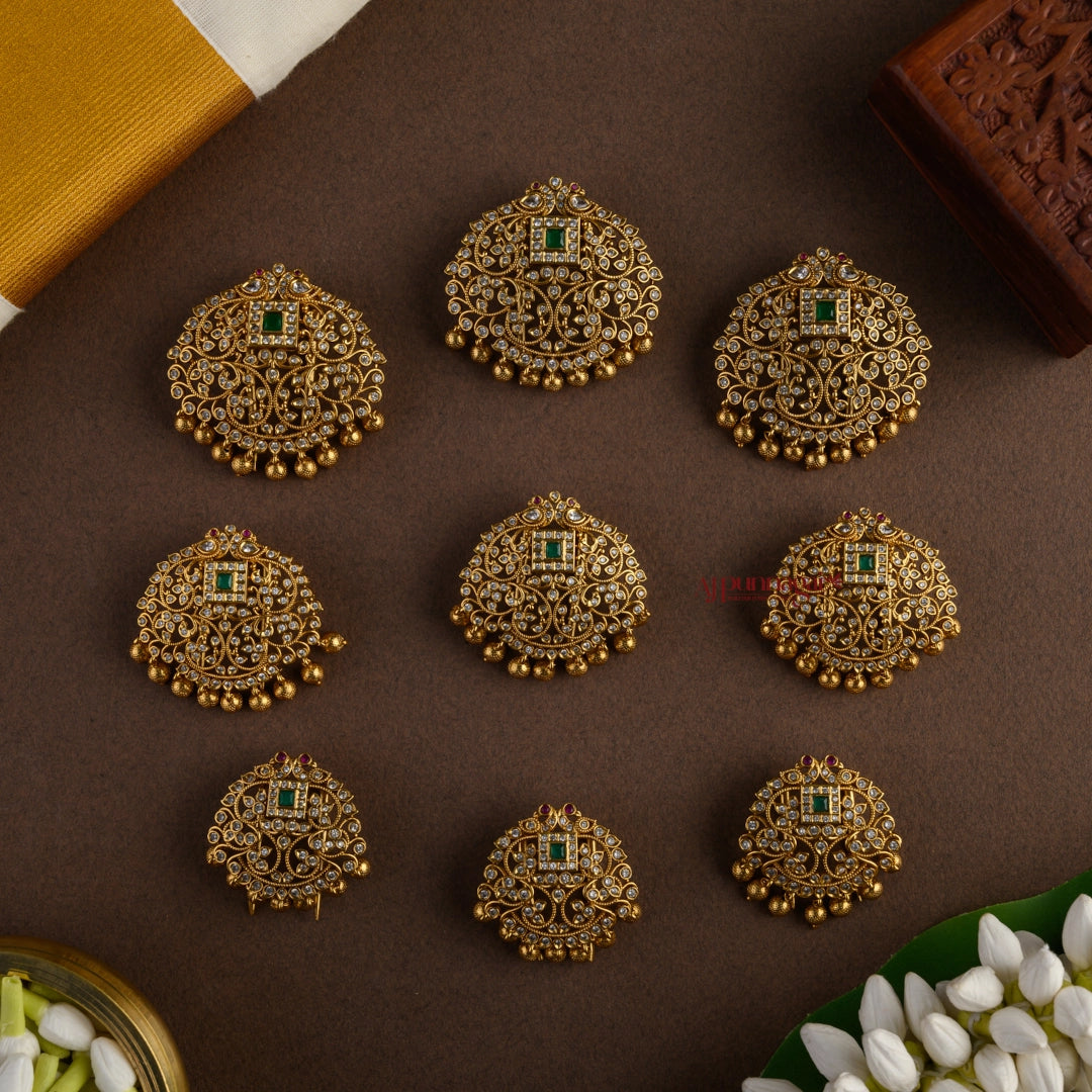 Sparkling AD Peacock Bridal Jadai Billai - Set of 9