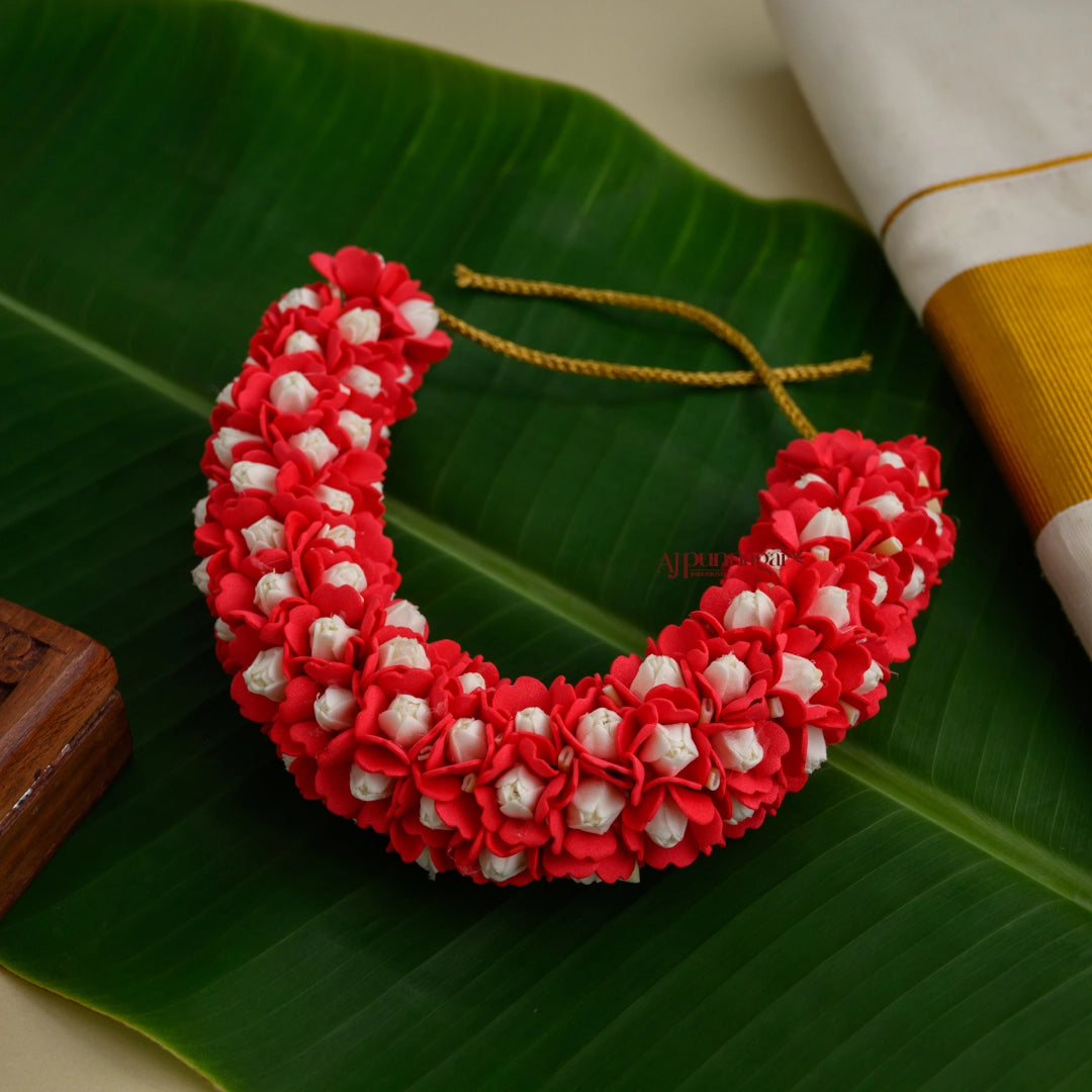 Realistic Look Red Petal With Malli Poo Foamiran Bridal Veni