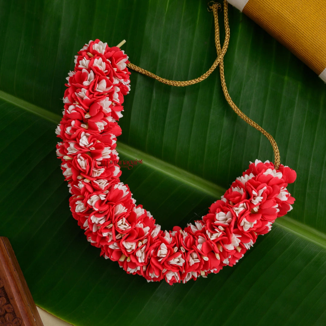 Realistic Look Red Petal With Mullai Poo Foamiran Bridal Veni
