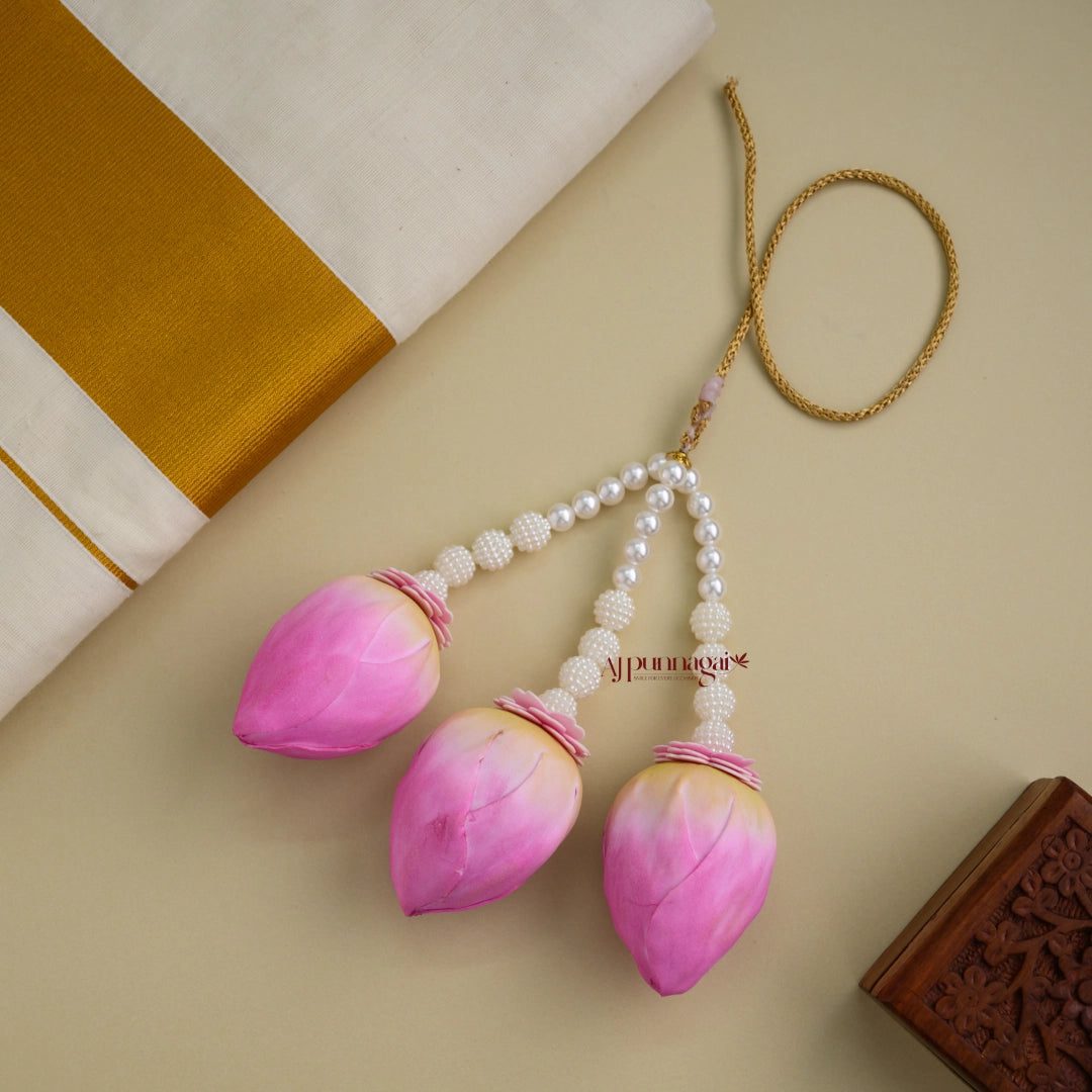 Realistic Look 3 Lines Foamiran Lotus Bridal Kunjalam - Style 1