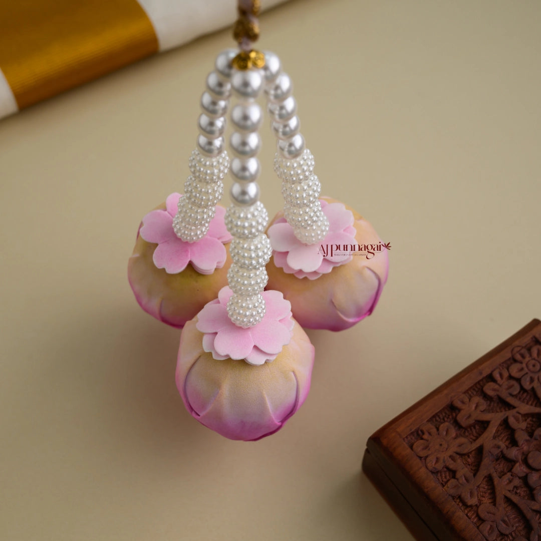 Realistic Look 3 Lines Foamiran Lotus Bridal Kunjalam - Style 1
