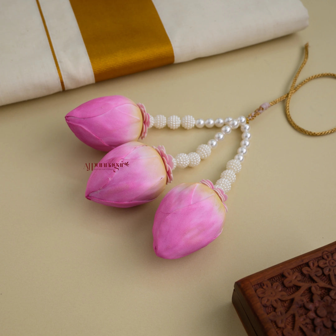 Realistic Look 3 Lines Foamiran Lotus Bridal Kunjalam - Style 1