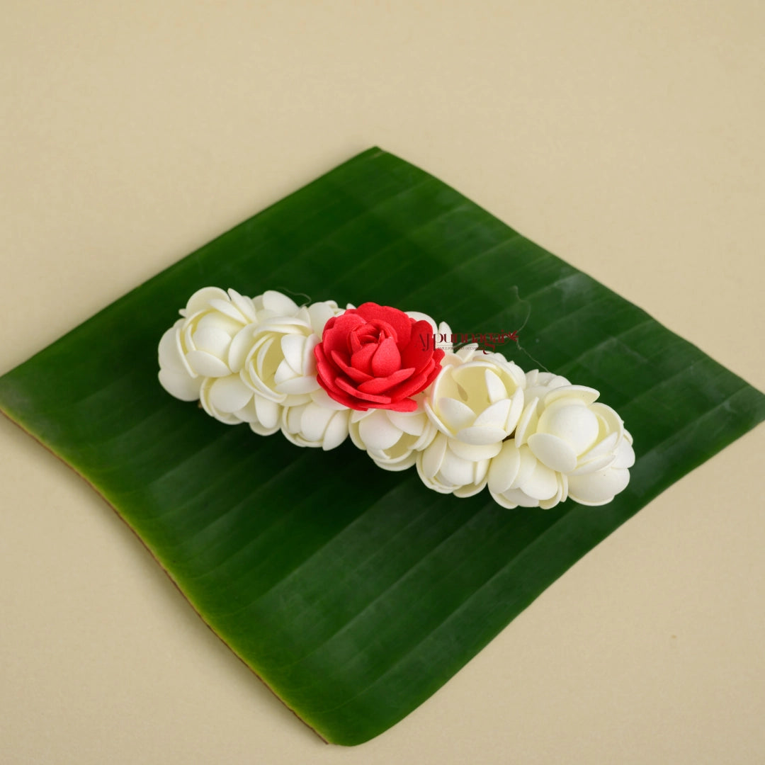 Realistic Jasmine with Red Rose Foamiran Centre Clip