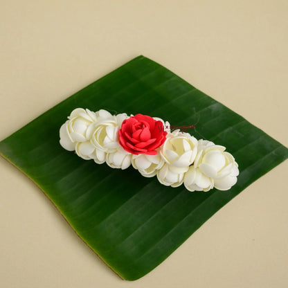 Realistic Jasmine with Red Rose Foamiran Centre Clip