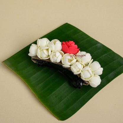 Realistic Jasmine with Red Rose Foamiran Centre Clip