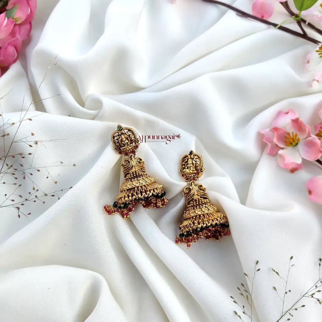 Peacock Design Pink & Green Beads Earrings