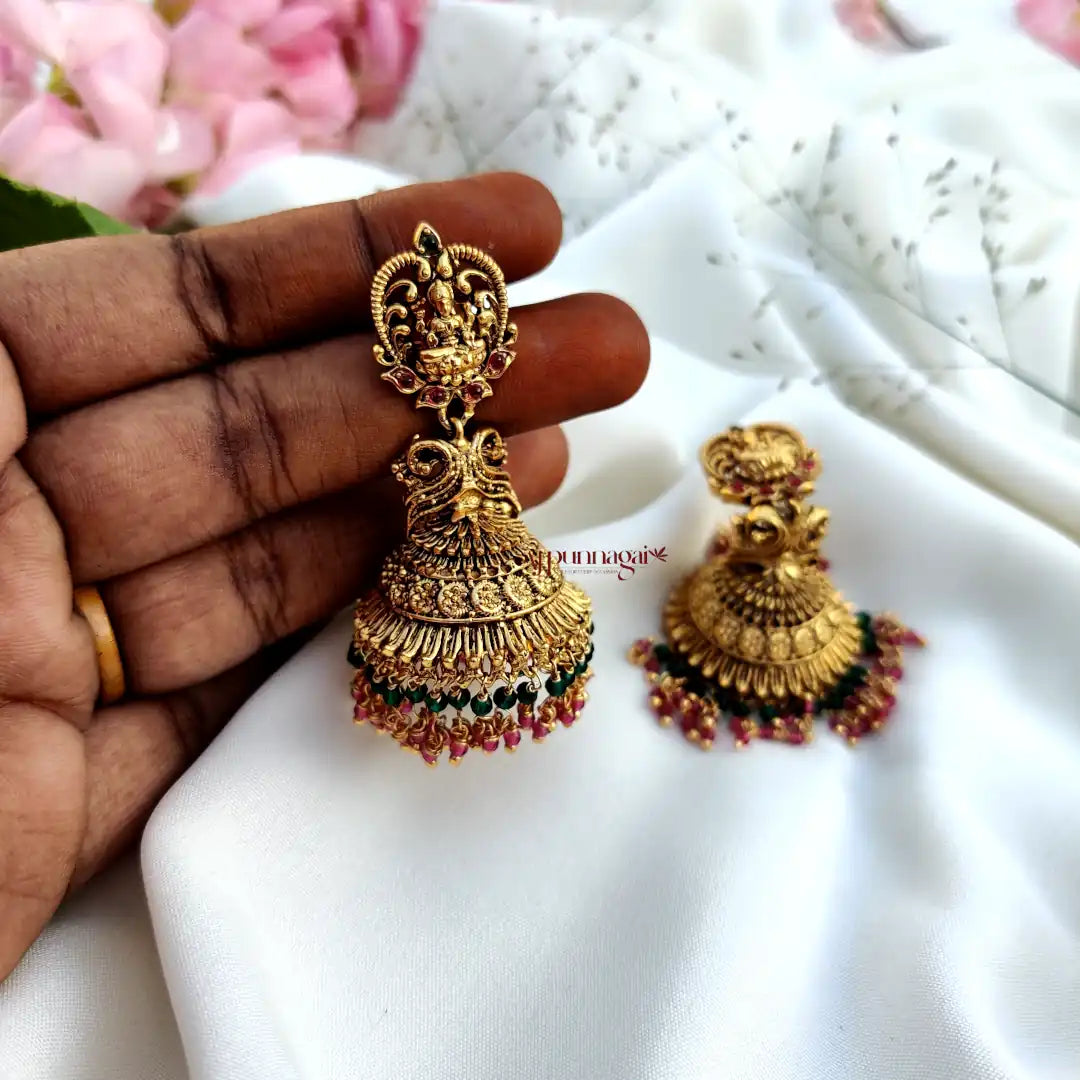 Peacock Design Pink & Green Beads Earrings