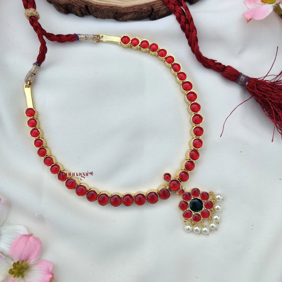 Classy South Indian Style Kemp Attigai - Ruby and Green