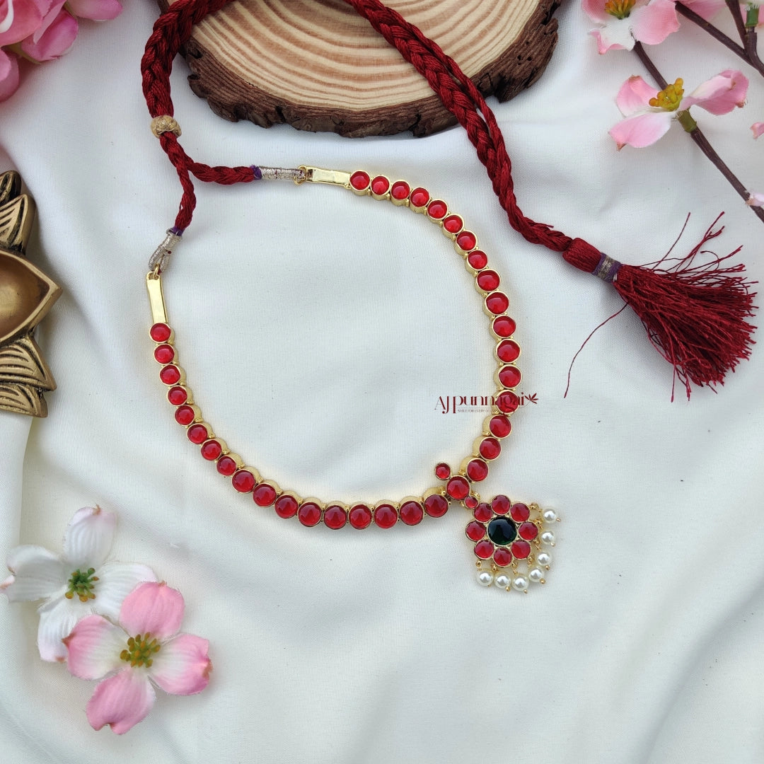 Classy South Indian Style Kemp Attigai - Ruby and Green